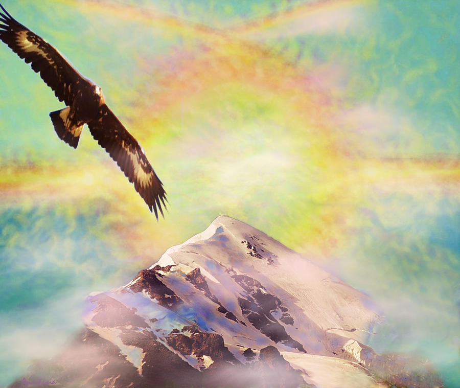 Eagle and Fire Rainbow Over Mt Tetnuldi Caucasus Painting by Anastasia Savage Ealy