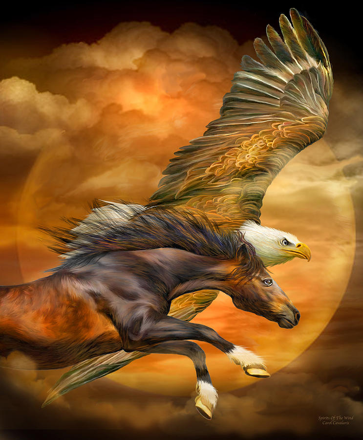 Eagle And Horse - Spirits Of The Wind Mixed Media by Carol Cavalaris