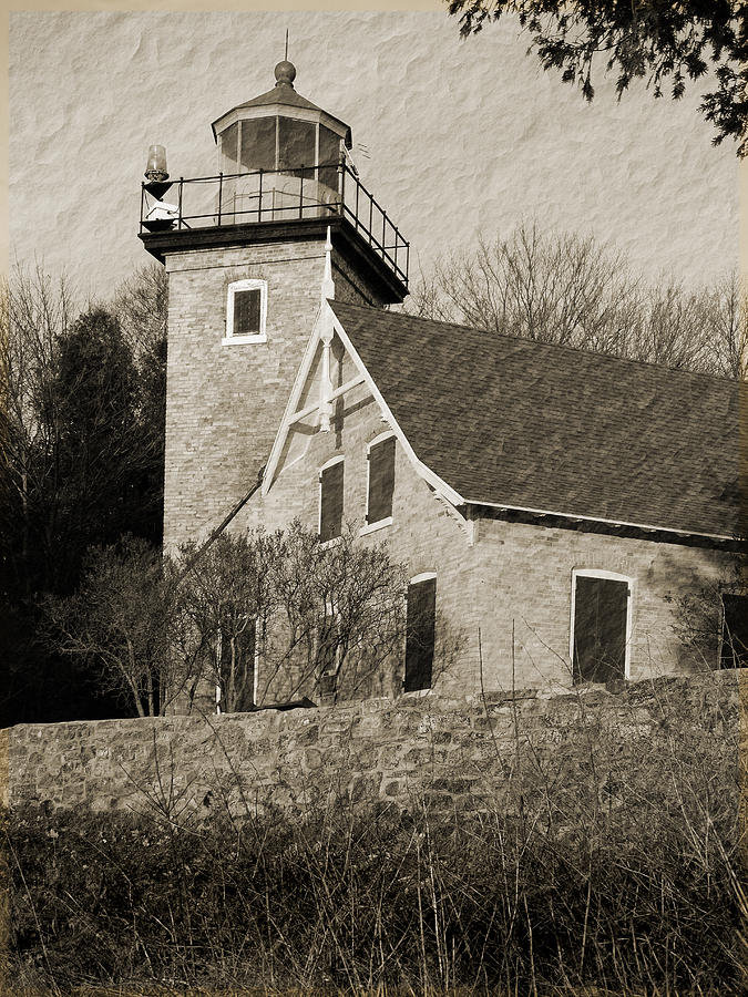 Eagle Bluff Lighthouse Sepia Photograph by David T Wilkinson