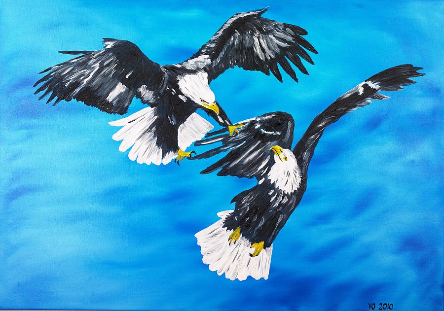 Eagle Fight Painting by Valerie Ornstein