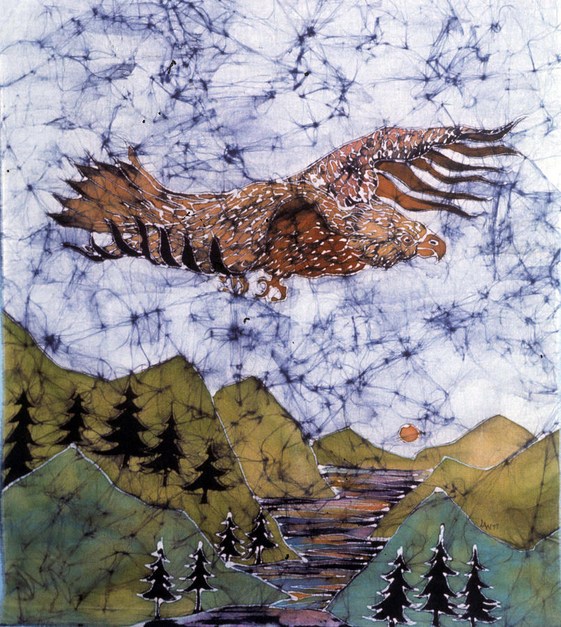 Eagle Flies Above Gorge Tapestry - Textile by Carol Law Conklin