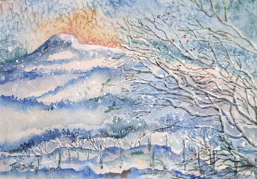 Eagle Hill, Snow Falling Softly . Painting by Trudi Doyle