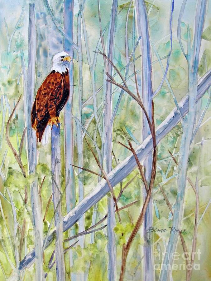 Eagle in the Forest Painting by Bonnie Rinier