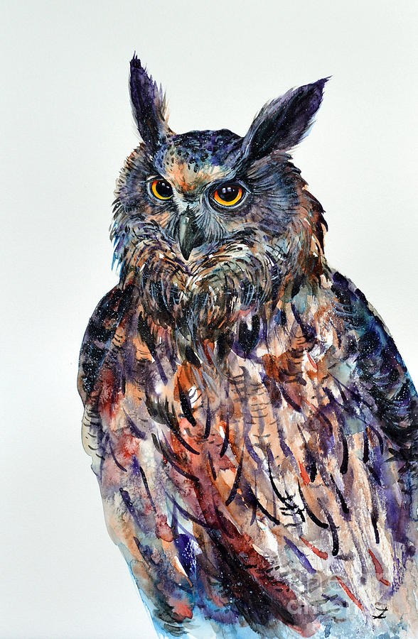 Eagle-owl Painting by Zaira Dzhaubaeva