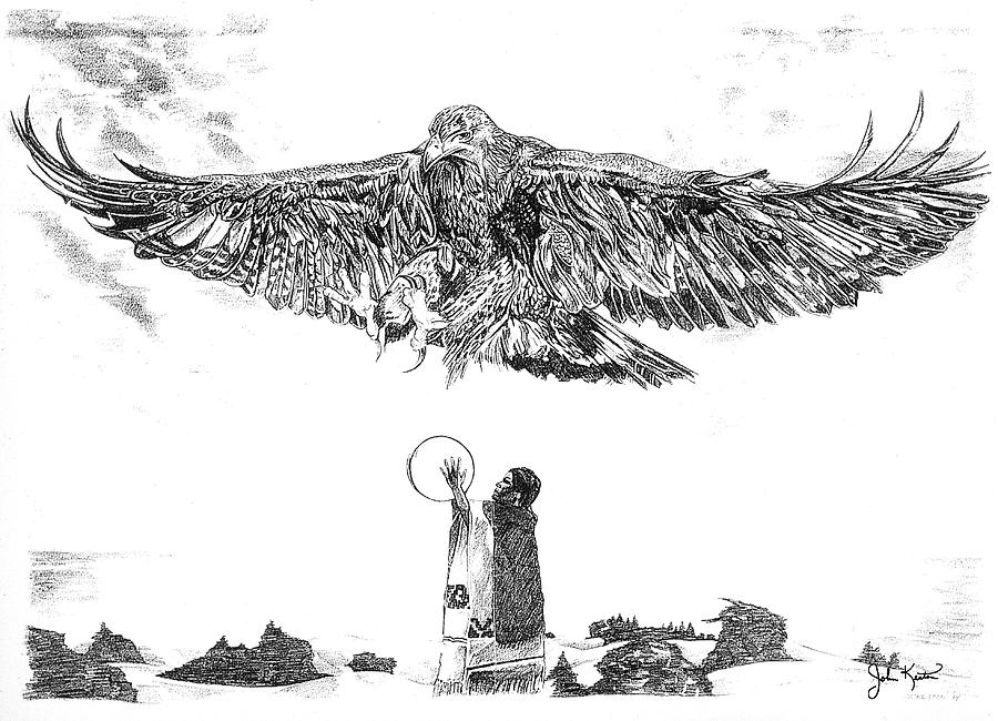 Eagle Visit Drawing by John Keaton
