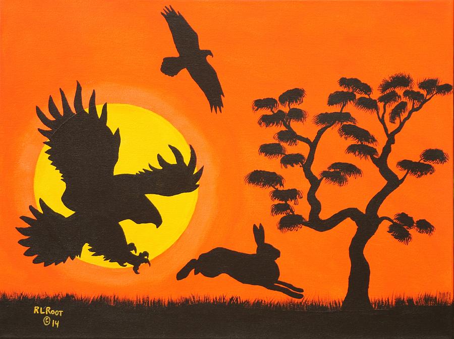 Eagles hunting Rabbit Painting by Ralph Root