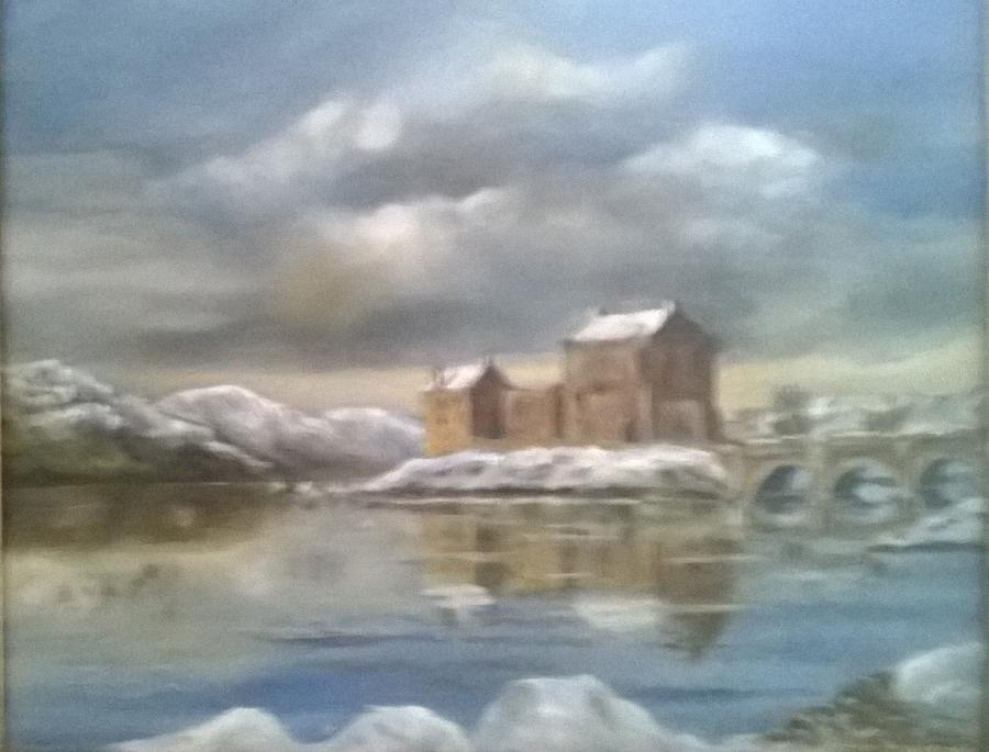 Ealean Donan Castle In The Winter Painting by John Bowie