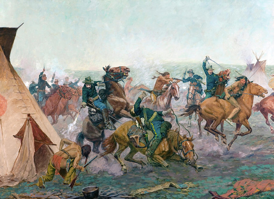 Early Dawn Attack Painting by Charles Schreyvogel