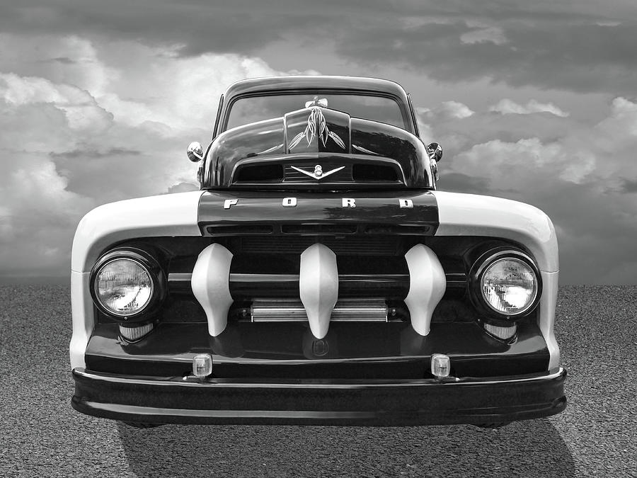 Early Fifties Ford V8 F-1 Truck in Black and White Photograph by Gill Billington