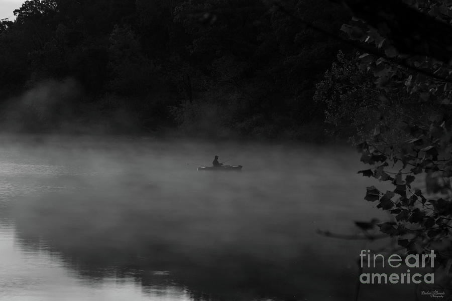 Early Foggy Fishing Grayscale Photograph by Jennifer White