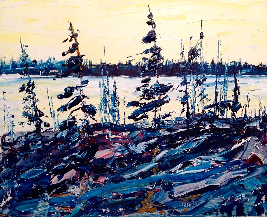 Early Ice And Blue Pines Painting by Desmond Raymond