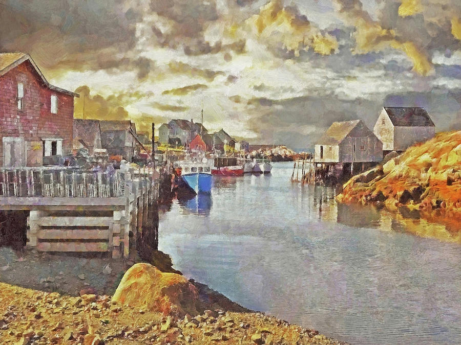 Early Morning at Peggys Cove in Nova Scotia Digital Art by Digital Photographic Arts