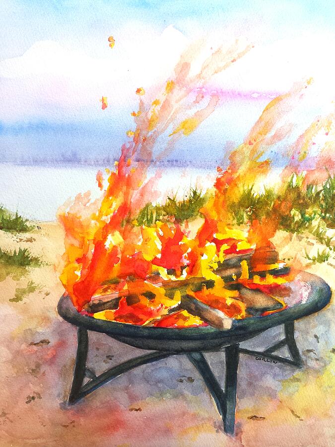 Early Morning Beach Bonfire Painting by Carlin Blahnik CarlinArtWatercolor