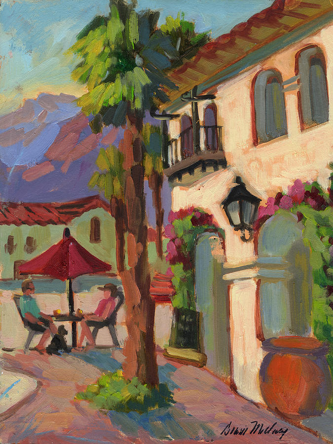 Coffee Painting - Early Morning Coffee at Old Town La Quinta by Diane McClary