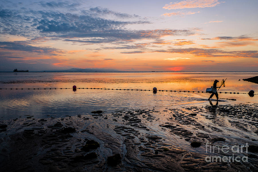 Bali Sunrise Fisherman Walking on Beach Photograph by M G Whittingham
