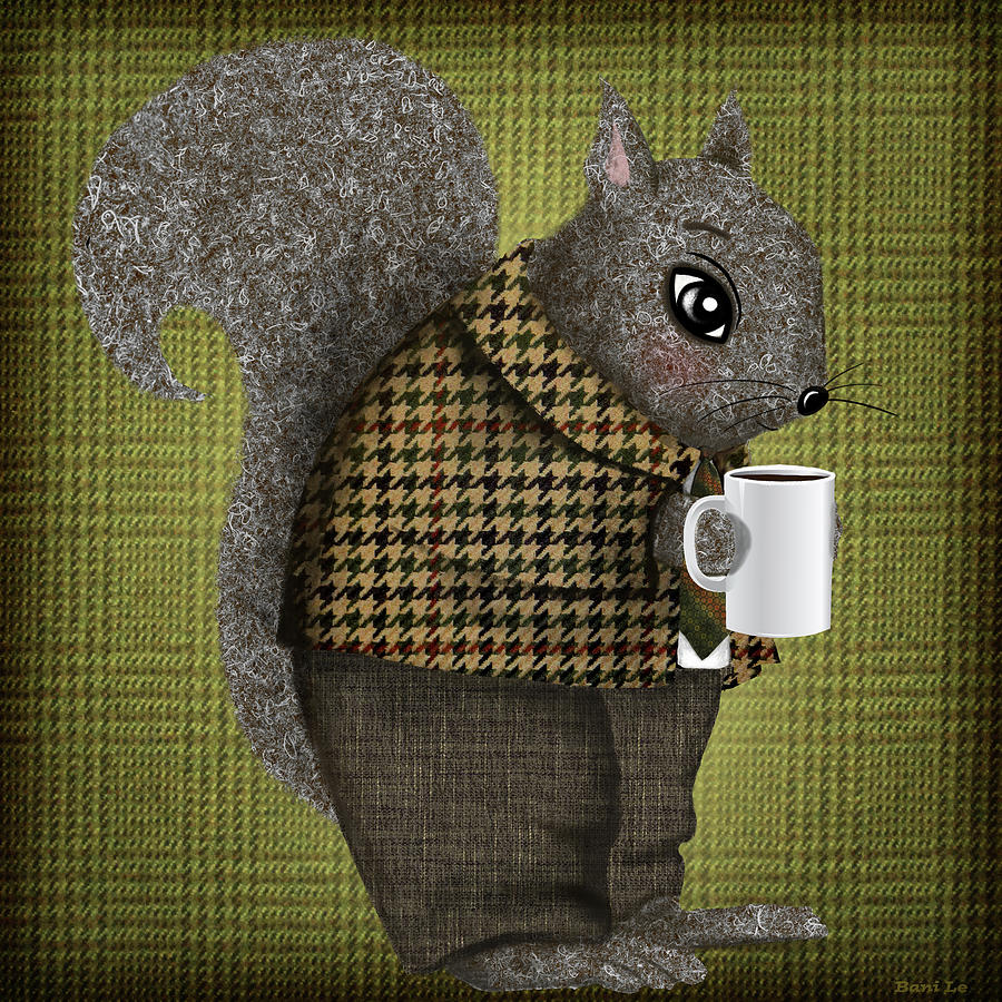 Coffee Painting - Early Morning For Mister Squirrel by Little Bunny Sunshine