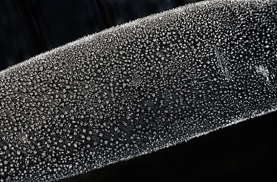 Early Morning Frost On Bench Armrest Photograph by Gary Slawsky