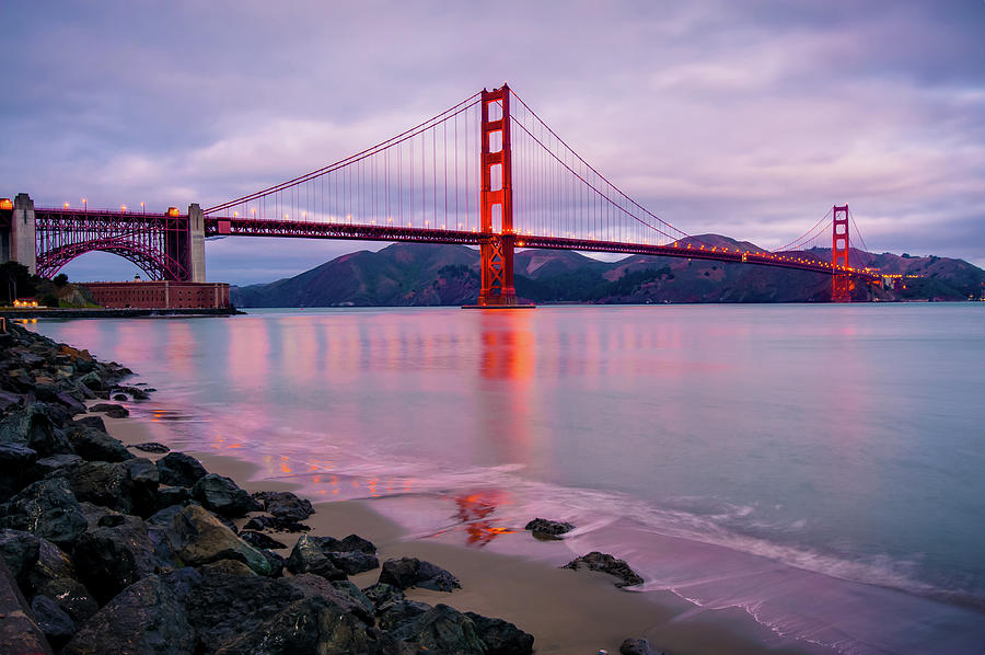 San Francisco Photograph - Early Morning Lights of the Golden Gate - San Francisco by Gregory Ballos