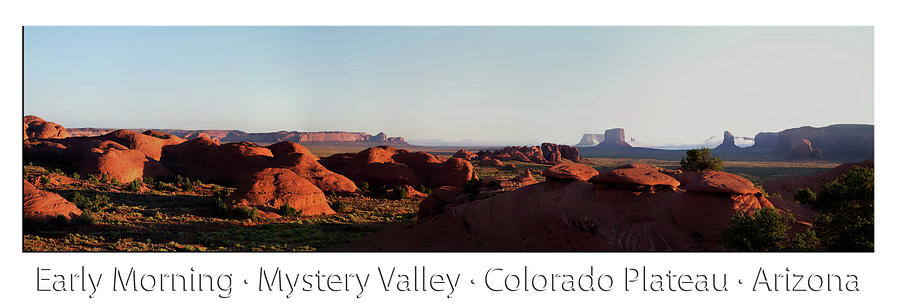 Early Morning Mystery Valley Colorado Plateau Arizona Pan 01 Text Photograph by Thomas Woolworth