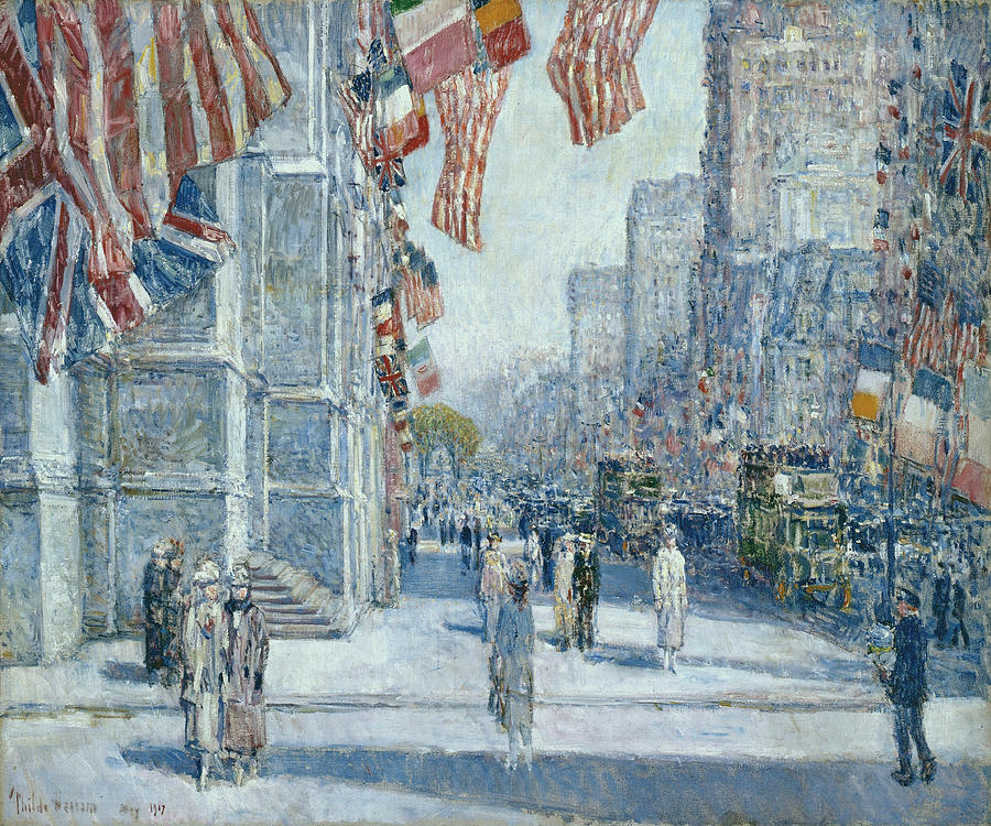 Early Morning on the Avenue in May 1917 Painting by Childe Hassam