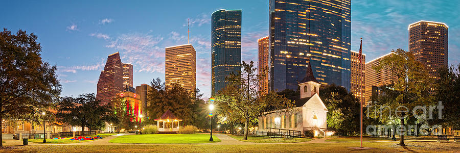 Early Morning Panorama of Sam Houston Park at Downtown Houston - Harris County Texas Photograph by Silvio Ligutti