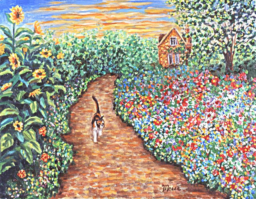 Cat Painting - Early Morning Stroll by Linda Mears