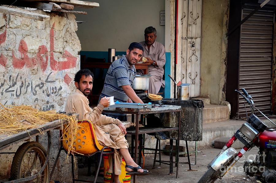 Bread Photograph - Early morning tea and bread at street side stall Karachi Pakistan by Imran Ahmed