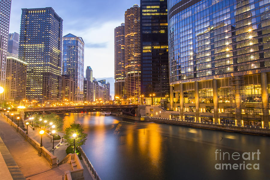 Early Night In Vibrant Downtown Chicago, Illinois Photograph
