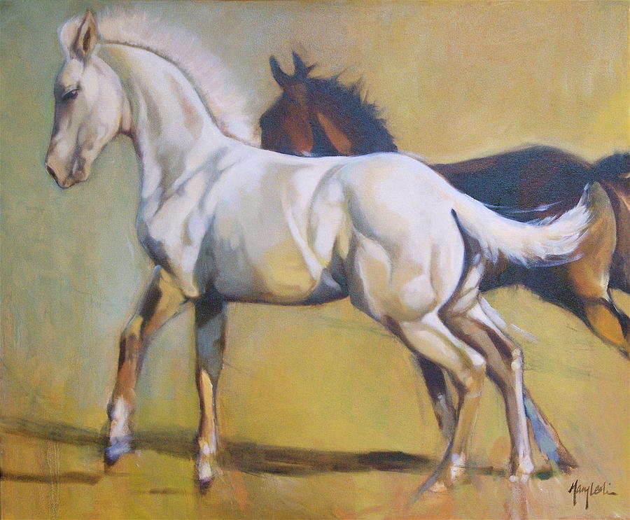 Horse Painting - Early Race by Mary Leslie
