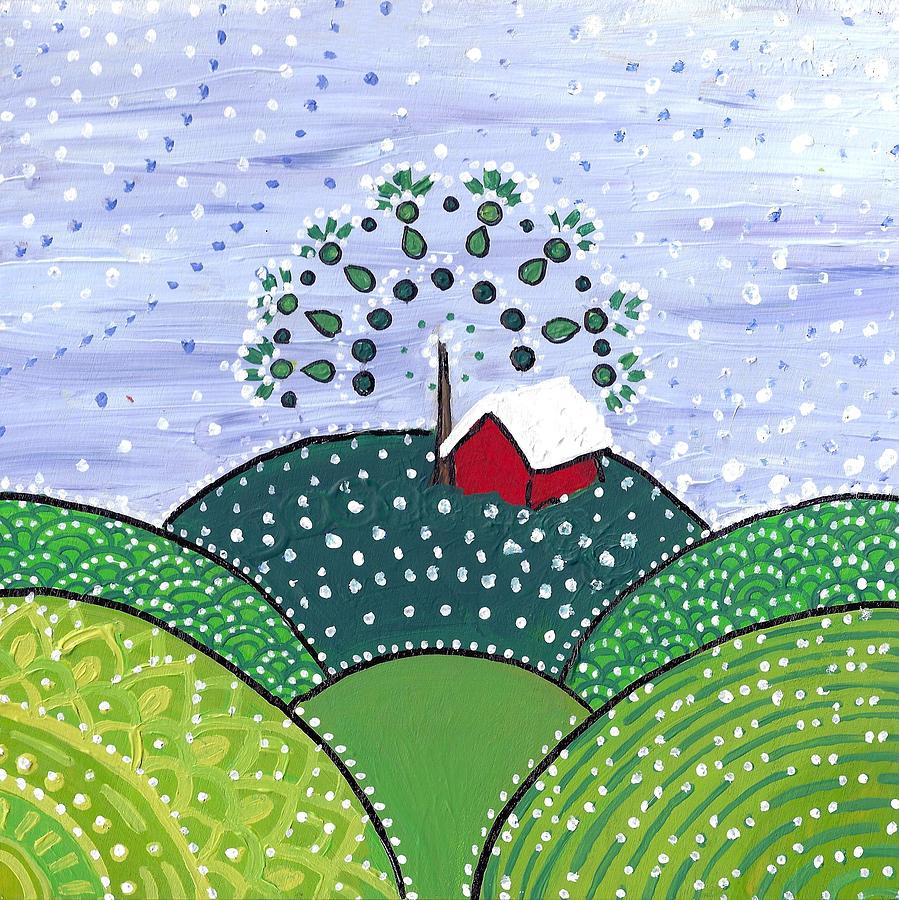 Caroline Painting - Early Snow on the Little Red Barn by Caroline Sainis Caroline Painting - Early Snow on the Little Red Barn by Caroline Sainis