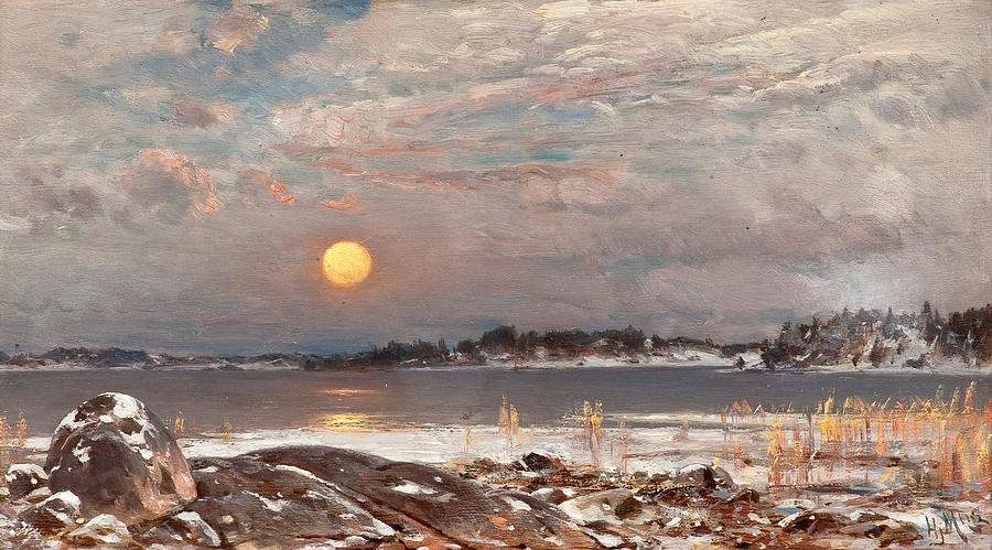 Early Spring Moon Painting by Hjalmar Munsterhjelm