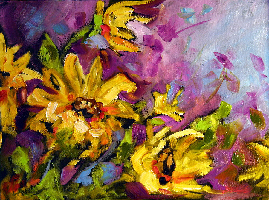 Early Sunflowers Painting by Laurie Pace