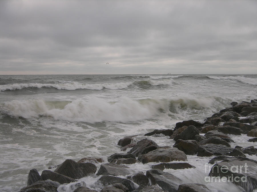 Overcast with surf at the jetty 10-6-15 Photograph by Julianne Felton