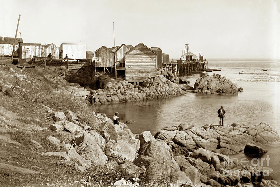 Beach Photograph - Early view of East side of Fishermans Wharf Monterey Circa 1900 by Monterey County Historical Society