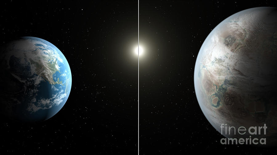 Earth And Exoplanet Kepler-452b Photograph by Science Source