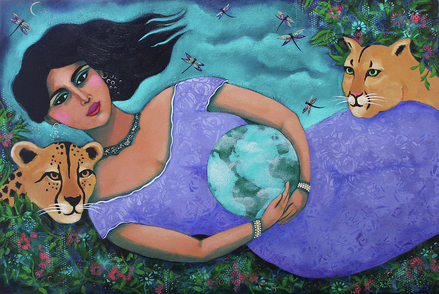 Cat Painting - Earth Guardians by Carla Golembe