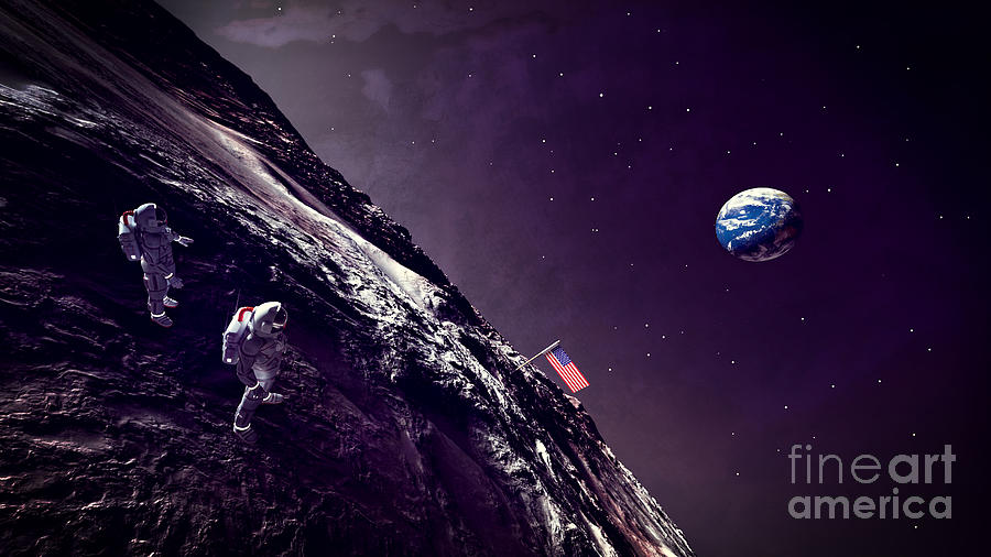 Astronaut Digital Art - Earth Rise On The Moon by Two Hivelys