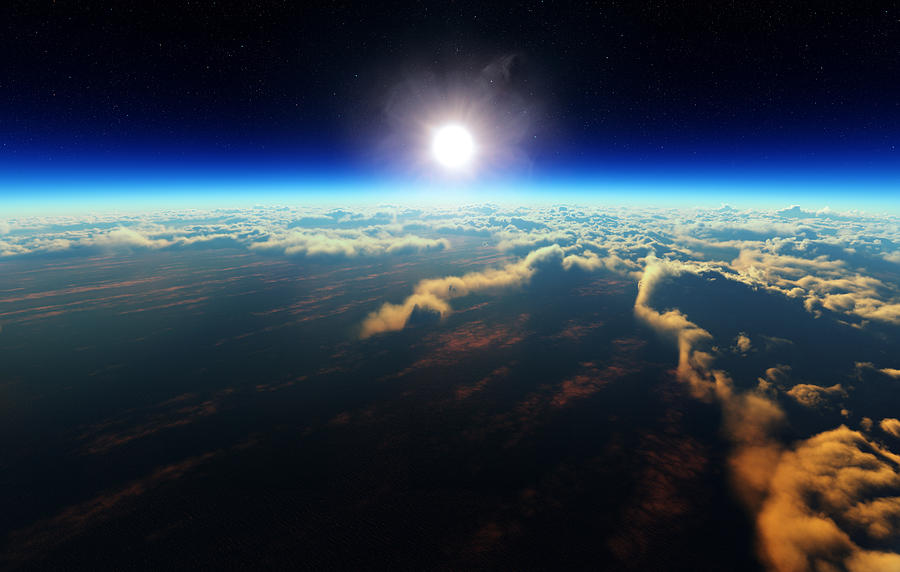 Space Digital Art - Earth sunrise from outer space by Johan Swanepoel