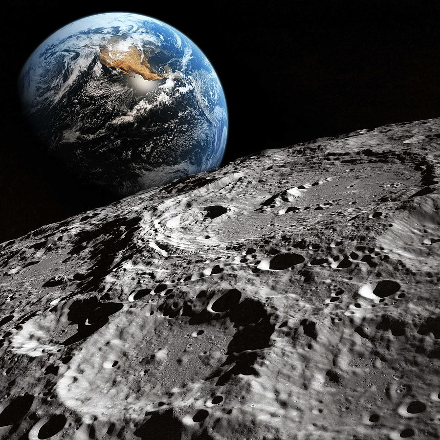Earth viewed from the Edge of the Moon Painting by Celestial Images