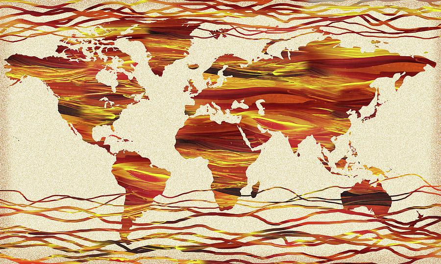 Earthy Lines World Map Abstract Painting by Irina Sztukowski