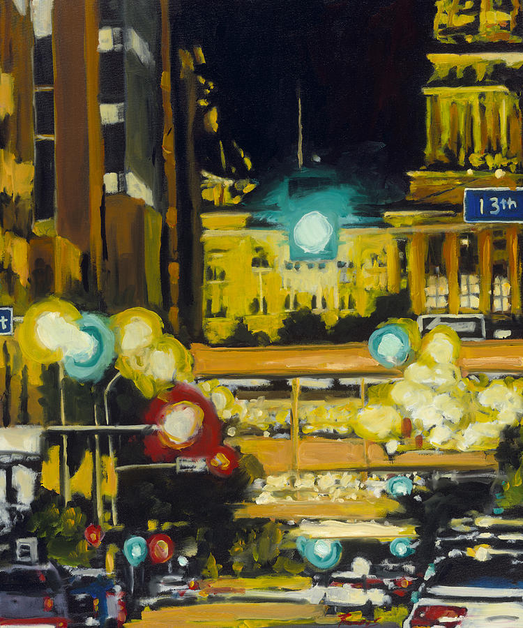 Iowa Painting - East 13th and Locust st Des Moines by Robert Reeves
