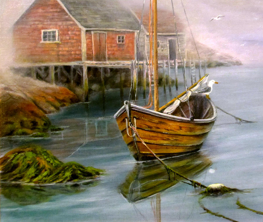 East Coast Sailing Dory Painting by Wayne Enslow