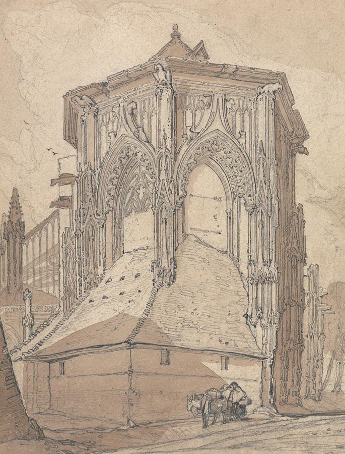 John Sell Cotman Drawing - East End of Saint Jacques at Dieppe, Normandy by John Sell Cotman