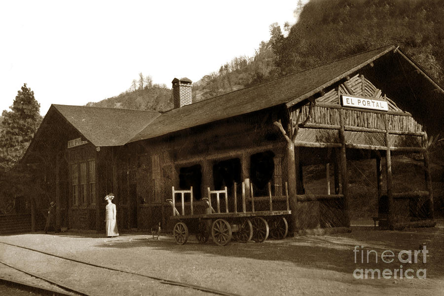 Yosemite National Park Photograph - East end of the El Portal Depot. Note the open waiting area circa 1910 by Monterey County Historical Society