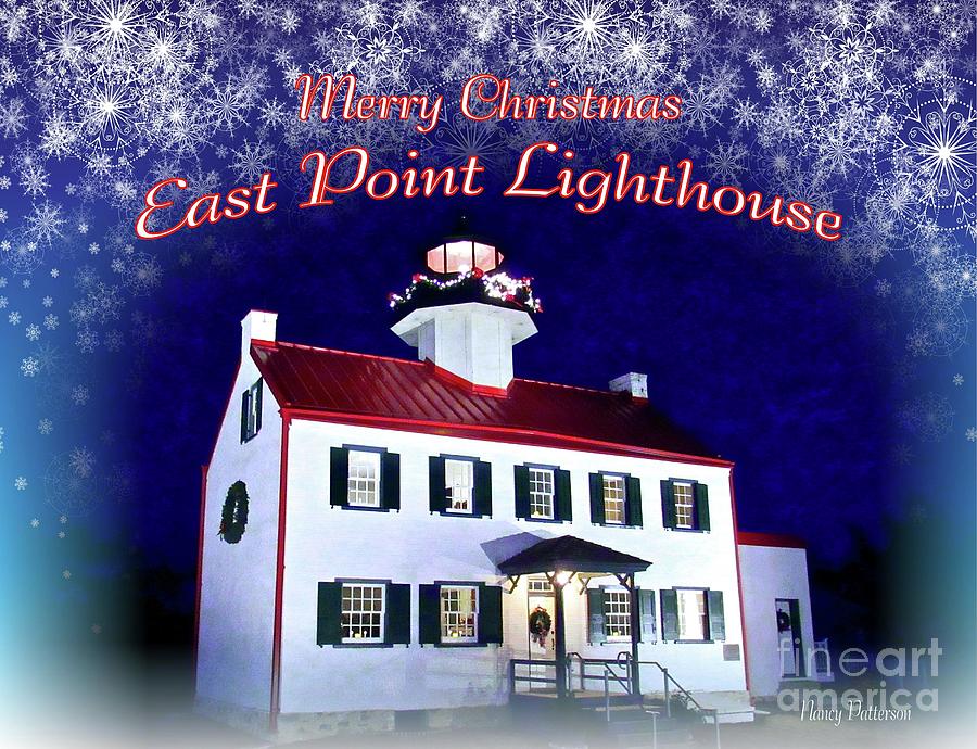 East Point Lighthouse Merry Christmas  Mixed Media by Nancy Patterson
