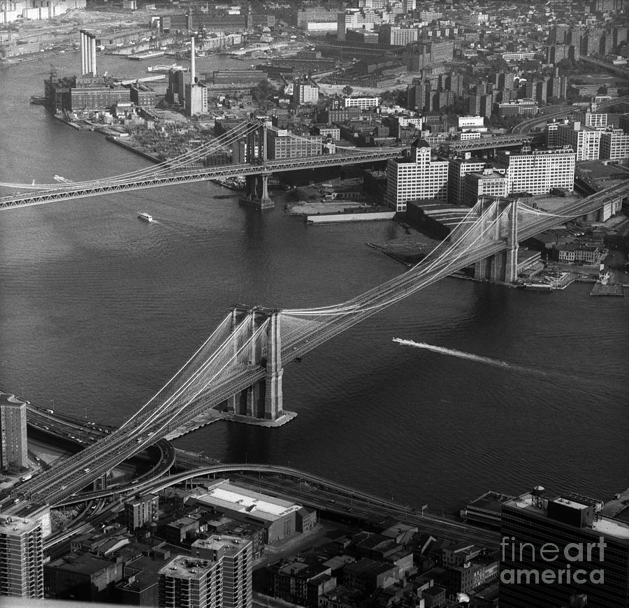 East River, Brooklyn Bridge, New York City, 1976 Photograph by Wernher Krutein