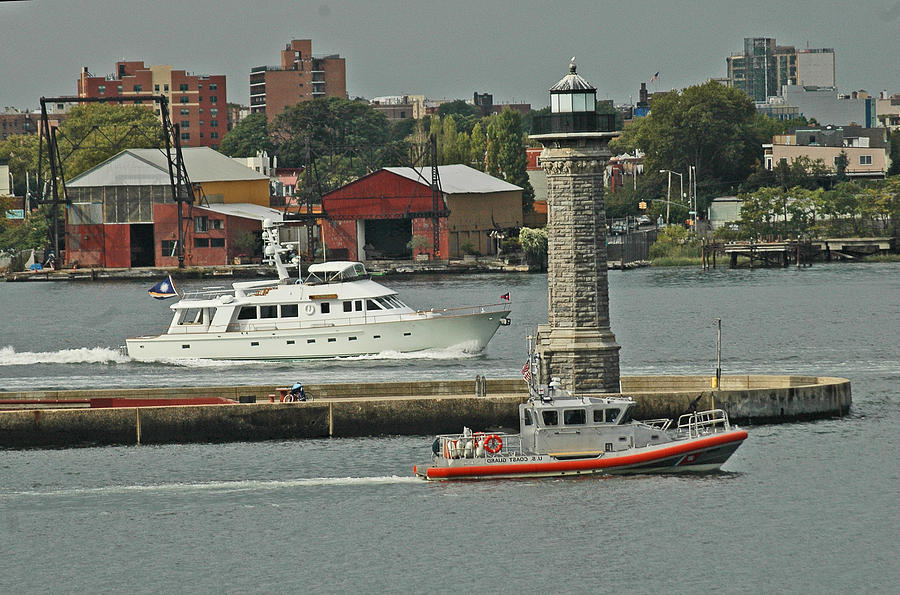 Boat Photograph - East River Lighthouse with Boats by Allan Einhorn