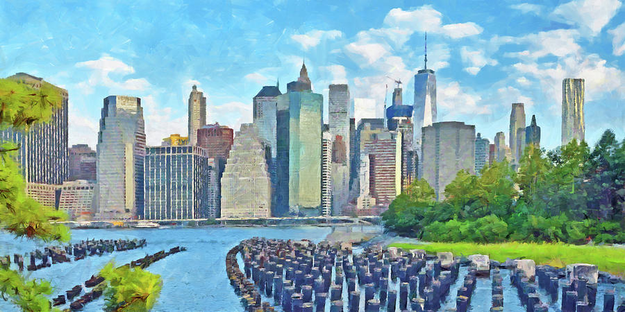 East River Pilings and New York City Digital Art by Digital Photographic Arts