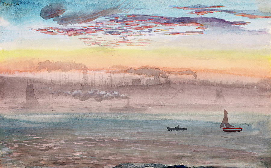 Boat Painting - East River, Sunrise by Charles de Wolf Brownell