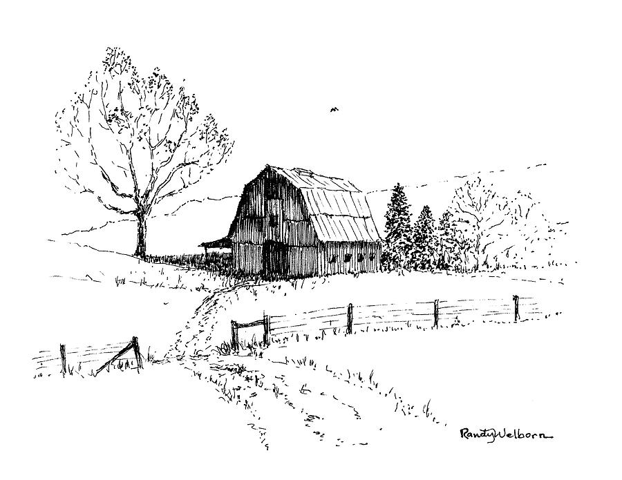 East Texas Hay Barn Drawing by Randy Welborn